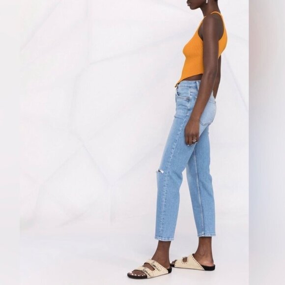 Re/Done Denim 70s Stove Pipe Button Fly Distressed Hole High Rise Jean Casual 27 - Picture 12 of 12